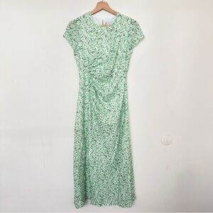 Rihoas green floral ruched midi dress